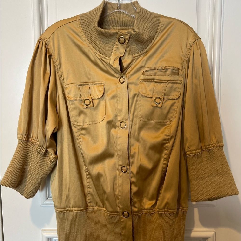 Vintage Paris Blues Bomber Jacket Cotton Blend Long Sleeve Button Up